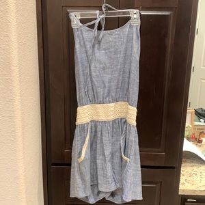 Chambray halter romper with pockets